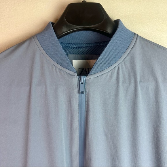 Zara Men’s Lightweight Bomber Jacket Light Blue Sz L - Picture 4 of 10
